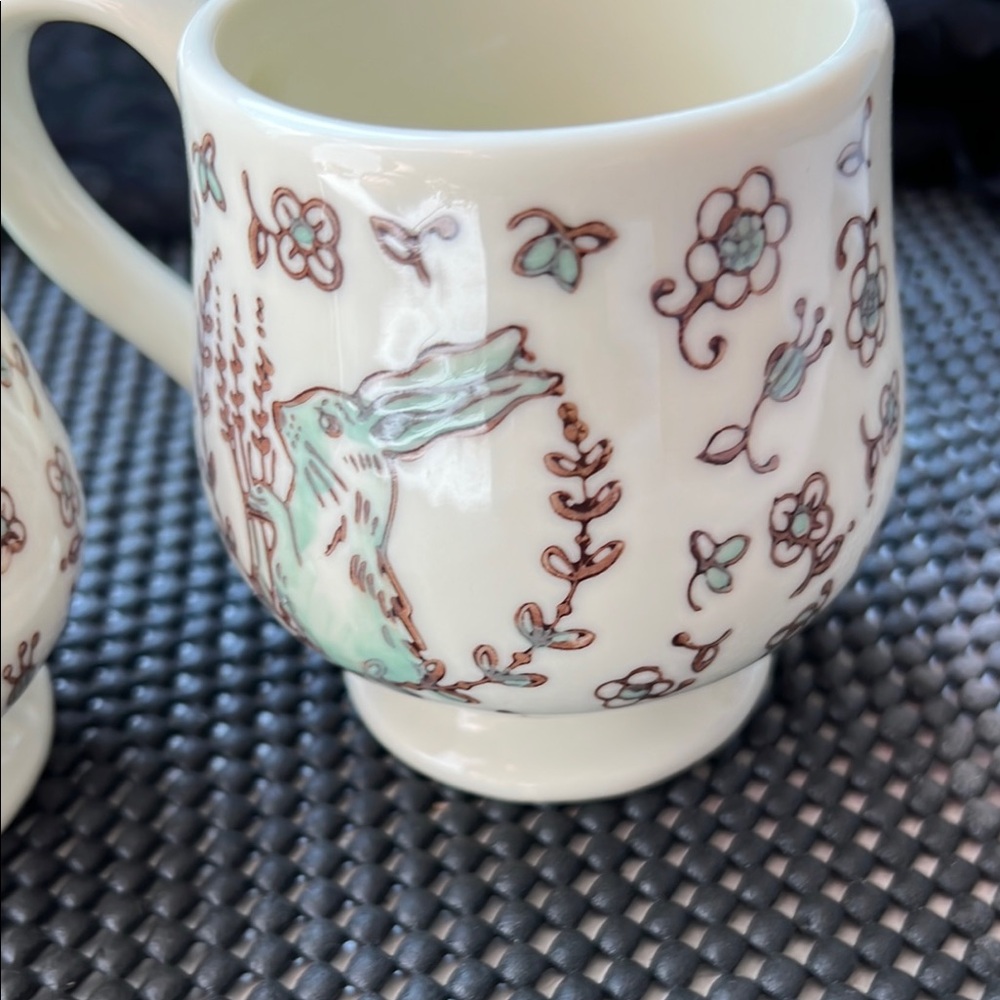 Anthropologie White and Brown Ceramic Mugs with Vintage Charm - Picture 4 of 6
